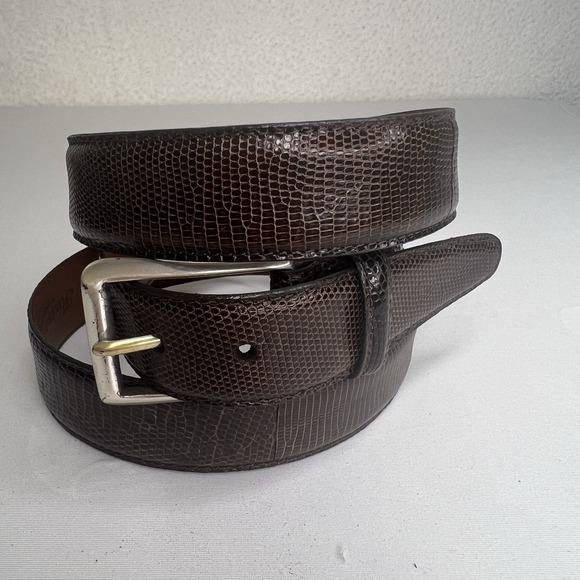 TORINO Dark‎ Brown Genuine Exotic RINGMARK LIZARD Leather Belt Sz 40 Made in USA
